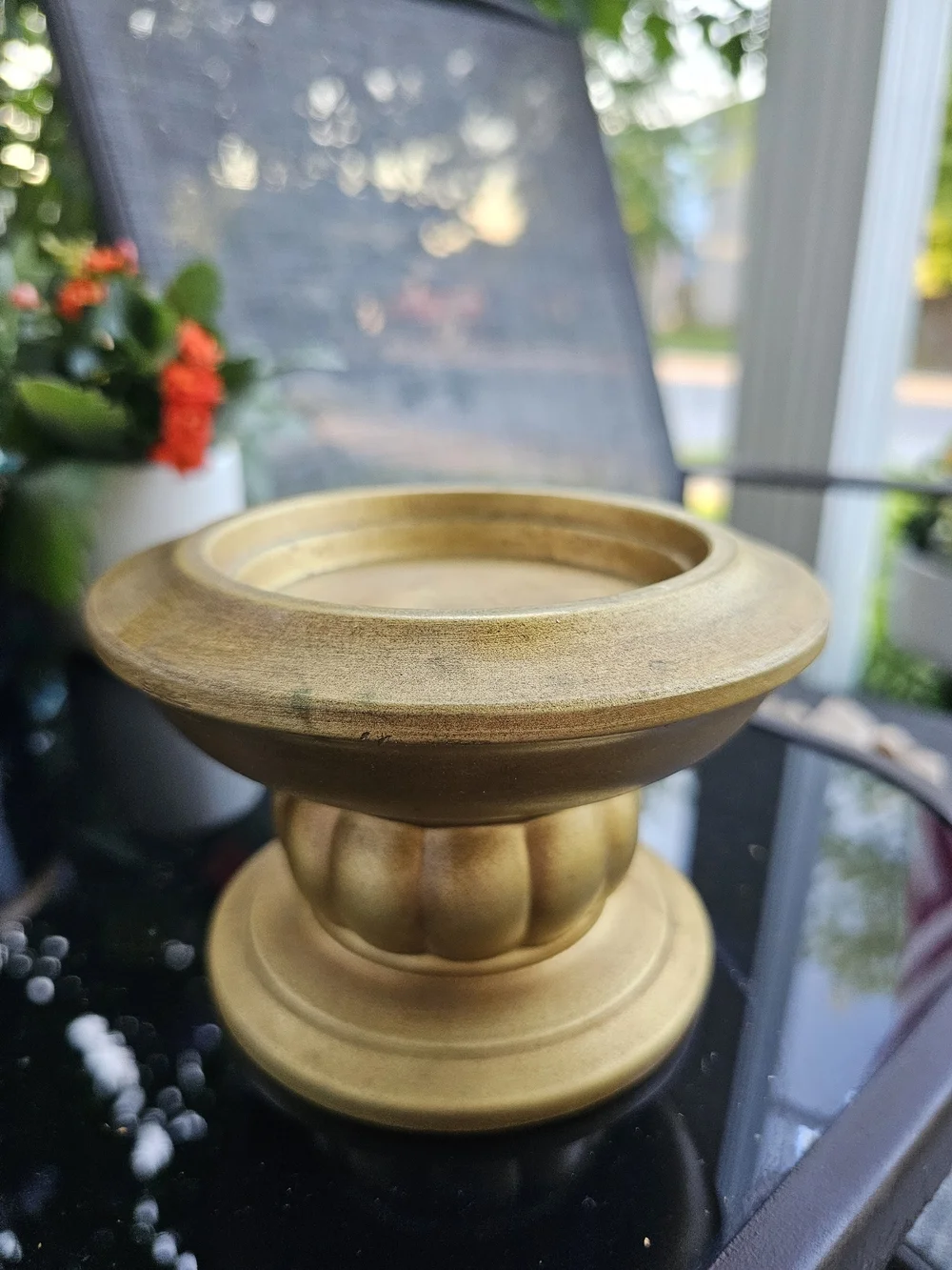 Vintage Mid-Century Gold Ceramic Pillar Candle Holder Pedestal Japan MCM